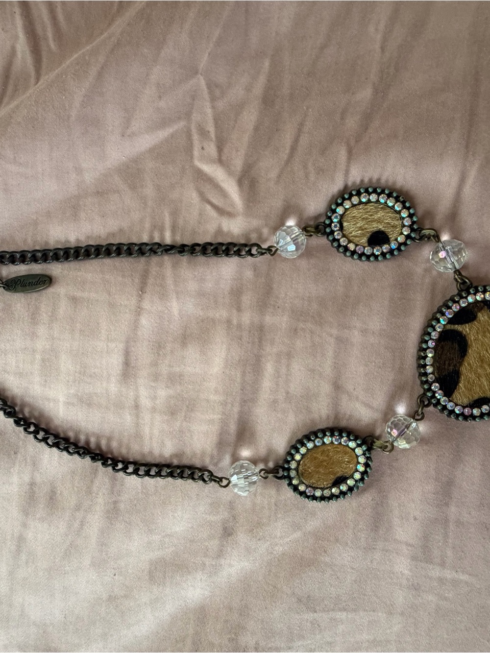 Plunder Leopard Accent Necklace in Brown and Black with Crystal Beads